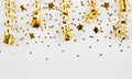 Gold stars confetti and curled ribbons isolated on white background Royalty Free Stock Photo