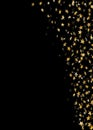 Gold stars falling confetti isolated on black background. Golden abstract random pattern Christmas card, New Year Royalty Free Stock Photo