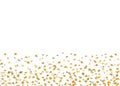 Gold stars falling confetti on white background. Golden design festive party, birthday celebration, carnival