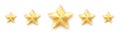 5 gold stars. Quality star rating. Five golden rating star. Vector set of gold stars.