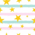 Gold stars seamless pattern on stripe pastel background Royalty Free Stock Photo