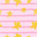 Gold stars seamless pattern on stripe pastel background Royalty Free Stock Photo