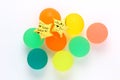 2 gold stars on colourful rubber balls Royalty Free Stock Photo