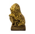 Gold statuette of a lion with shield isolated on a white background