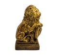 Gold statuette of a lion with shield isolated on a white background Royalty Free Stock Photo