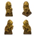 Gold statuettes of a lions with shield isolated on a white background