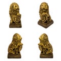 Gold statuettes of a lions with shield isolated on a white background Royalty Free Stock Photo
