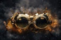 Gold Steampunk Glasses On Smoke Steam Sparks Background. Generative AI