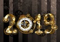 Steampunk 2019 with gears on striped background Royalty Free Stock Photo