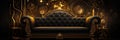 Gold Steampunk Sofa On Black Smoky Background