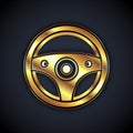 Gold Steering wheel icon isolated on black background. Car wheel icon. Vector Royalty Free Stock Photo