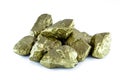 Gold stones on white isolated background. Nuggets from another, concept of wealth or precious golden stones