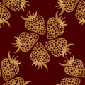 Gold strawberry seamless pattern. Berry hand painted abstract nature background.