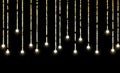 Gold string Christmas lights in black background for decoration and Abstract Holiday Background