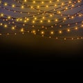 Gold string Christmas lights in black and gold background for decoration and Abstract Holiday Background