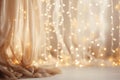 Gold string lights on a boho style Christmas background. Generative AI