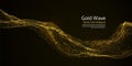 Gold striped abstract wave on dark background. Golden blinking wavy lines