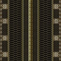 Gold striped 3d greek key meander borders seamless pattern. Grid lattice ornamental background. Lace textured ornament. Decorative