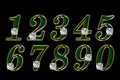 Dark green alphabet with diamonds and a gold stroke on a black background. Royalty Free Stock Photo
