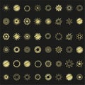 Gold sun icons on black background, vector Royalty Free Stock Photo