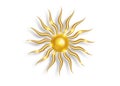 Gold sun luxury logo icon. Abstract golden sunburst isolated on white background. Vintage sacred shiny sun burst design element