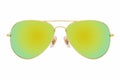 Gold sunglasses with yellow mirror lens Royalty Free Stock Photo