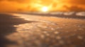 gold sunset at beach sand ,sunbeam flares and reflection on sea water