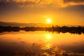 Gold sunset over river