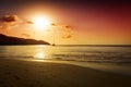 Gold sunset on the sand beach Royalty Free Stock Photo
