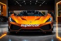 A gold supercar with the word supercar on the front Royalty Free Stock Photo