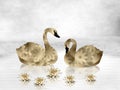 Gold Swans and Water Lilies