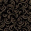 Gold swirl seamless pattern draw black