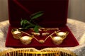 Gold Sycees or yuanbao gold ingot, symbol of wealth and prosperity, Gold Lace, Gold Necklace used as wedding dowry in