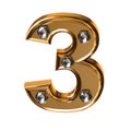 Gold symbol with metal bolts. number 3