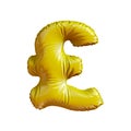 Gold symbol pound sterling made of inflatable balloon isolated on white background. Royalty Free Stock Photo