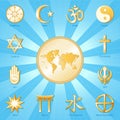World of Faith, International Religions, Aqua Blue Ray Background