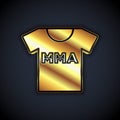 Gold T-shirt with fight club MMA icon isolated on black background. Mixed martial arts. Vector