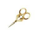 Gold tailor scissors. Watercolor illustration isolated on white background.