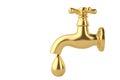 Gold tap with a water stream isolated on white 3d illustration. Royalty Free Stock Photo