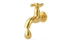 Gold tap with a water stream isolated on white 3d illustration. Royalty Free Stock Photo