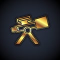 Gold Telescope icon isolated on black background. Scientific tool. Education and astronomy element, spyglass and study