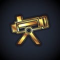 Gold Telescope icon isolated on black background. Scientific tool. Education and astronomy element, spyglass and study