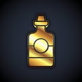 Gold Tequila bottle icon isolated on black background. Mexican alcohol drink. Vector Royalty Free Stock Photo