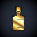 Gold Tequila bottle icon isolated on black background. Mexican alcohol drink. Vector Royalty Free Stock Photo