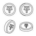 Gold tether isolated coin symbol in line style. Vector illustration