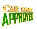 Gold text car loan approved on white background