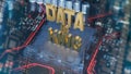 The gold text data is king on pcb board for business or technology concept 3d rendering