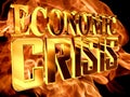 Gold text economic crisis on fire background Royalty Free Stock Photo