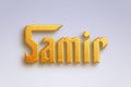 Gold text effect of Arabic name Samir on light-blue background Royalty Free Stock Photo