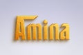 Gold text effect of Arabic name Amina on light-blue background Royalty Free Stock Photo